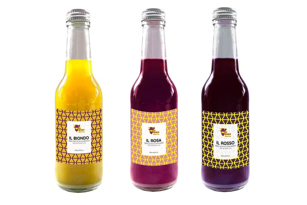 Sir Grape: naming, branding e sito web per un succo d'uva d'eccellenza 2 Sir Grape Succo d'uva bottigliette